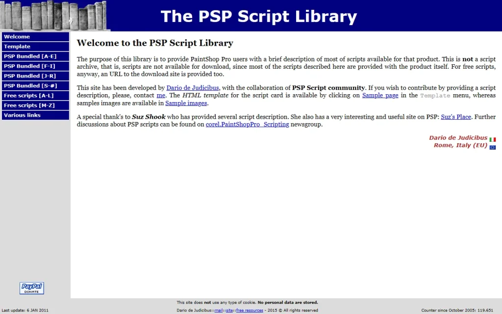 Home page del sito Filtri Paintshop Pro